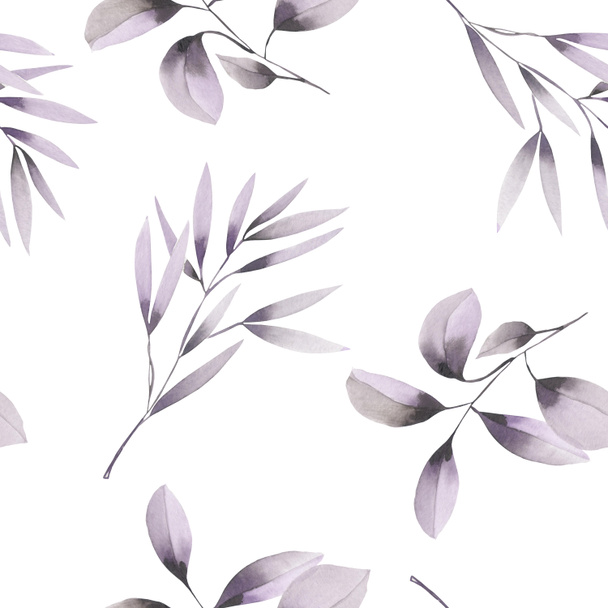 Motif floral sans couture avec les feuilles pourpres aquarelle sur les branches
 - Photo, image