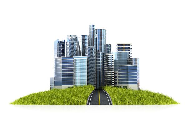 Image of a modern city surrounded by nature landscape. 3d illust - Foto, immagini