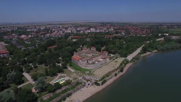Aerial of Baba Vida fortress on the Danube river - Πλάνα, βίντεο