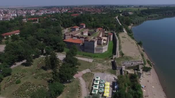 Aerial of Baba Vida fortress on the Danube river - 映像、動画