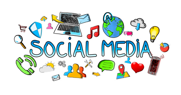 Hand drawn social media illustration with icons - Photo, Image