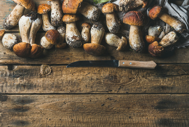 White forest mushrooms and knife  - Photo, Image