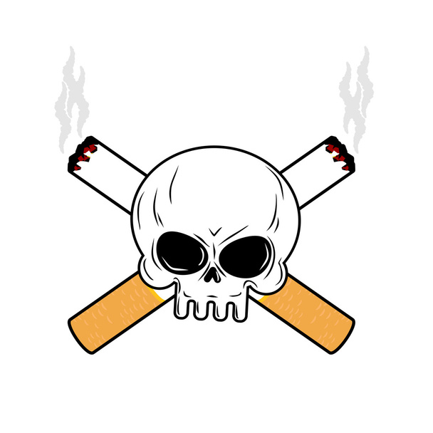Νεκροκεφαλές και τσιγάρα με σταυρωτά κόκαλα. Το κάπνισμα οδηγεί σε έμβλημα του d - Διάνυσμα, εικόνα