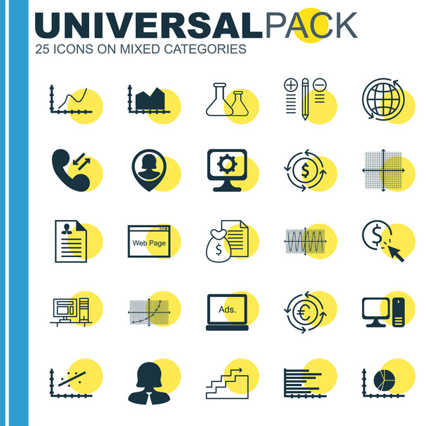 Set Of 25 Universal Editable Icons For Computer Hardware, Marketing And Advertising Topics. Includes Icons Such As Report, Sequence Graphics, Growth And More. - Vector, Image