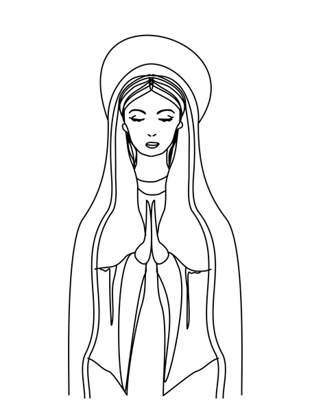 Blessed Virgin Mary in black and white contour drawing - Vetor, Imagem