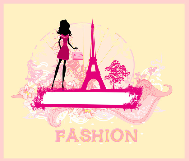 Beautiful women Shopping in Paris - vector card - Vektor, kép