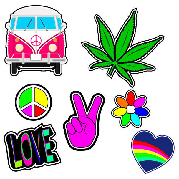 Vector set of fashion patch badges on hippie or hipster style. - Vector, Image