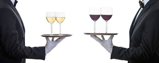 Офіціанти, що пропонують червоне та біле вино
 - Фото, зображення