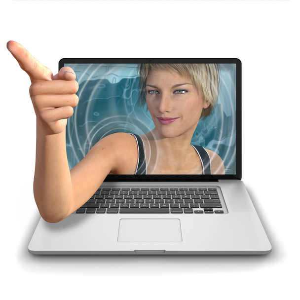 Dziewczynka komputer, wskazując - Zdjęcie, obraz