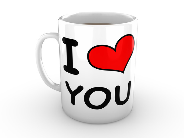 I love You - Red Heart on a White Mug - Φωτογραφία, εικόνα