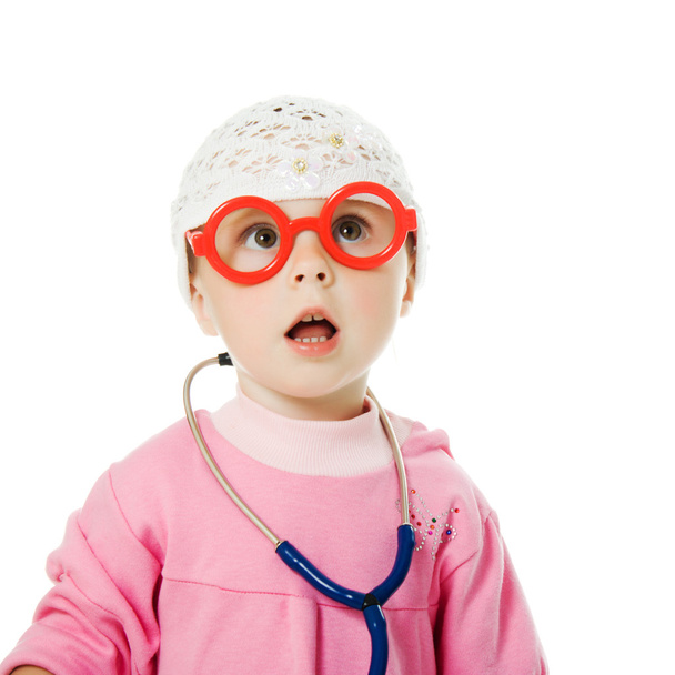 baby with glasses and stethoscope - Φωτογραφία, εικόνα