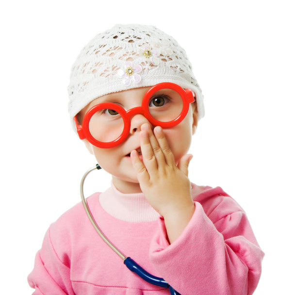 baby with glasses and stethoscope - Φωτογραφία, εικόνα