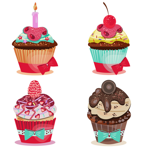 Reihe von leckeren Cupcake - Vektor, Bild