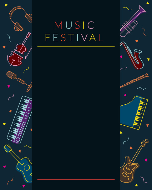 Music Instruments Objects Poster Frame, Line Design - Vektor, obrázek