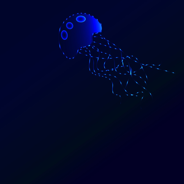 青いネオンくらげ、海洋野生動物のベクトルの背景 - ベクター画像