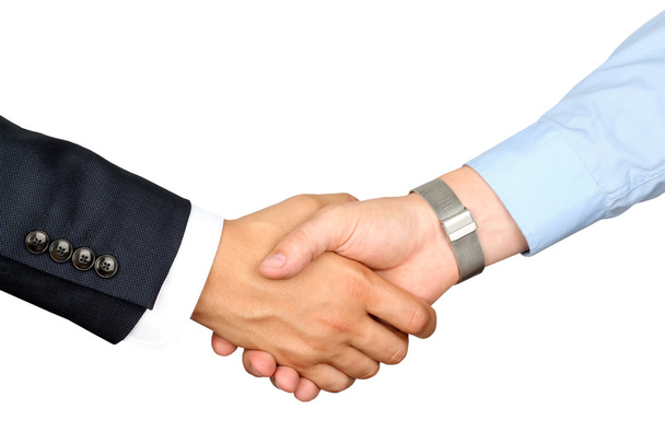 Des gens d'affaires prospères serrant la main sur un fond blanc
 - Photo, image