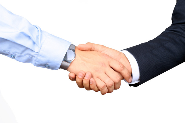 Успешные бизнесмены пожимают руки на белом фоне
 - Фото, изображение