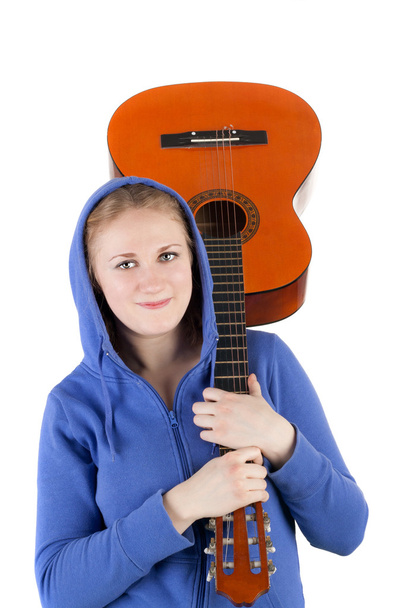 Girl and guitar - Φωτογραφία, εικόνα