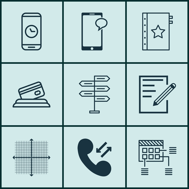 Set Of 9 Universal Editable Icons For Statistics, Human Resources And Project Management Topics. Includes Icons Such As Credit Card, Call Duration, Messaging And More. - Vektor, obrázek