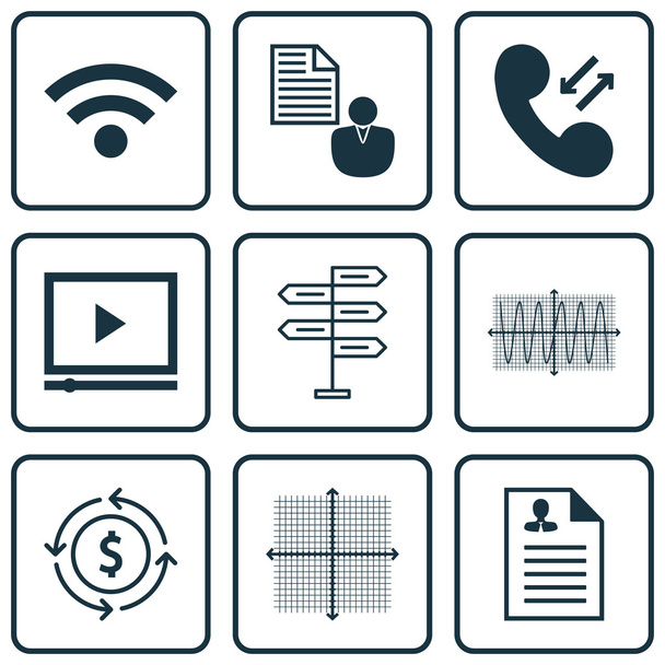 Set Of 9 Universal Editable Icons For Computer Hardware, Marketing And Human Resources Topics. Includes Icons Such As Report, Money Recycle, Sinus Graph And More. - Διάνυσμα, εικόνα