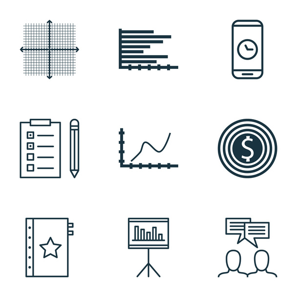 Set Of 9 Universal Editable Icons For Project Management, Statistics And Airport Topics. Includes Icons Such As Warranty, Presentation, Bars Chart And More. - Διάνυσμα, εικόνα