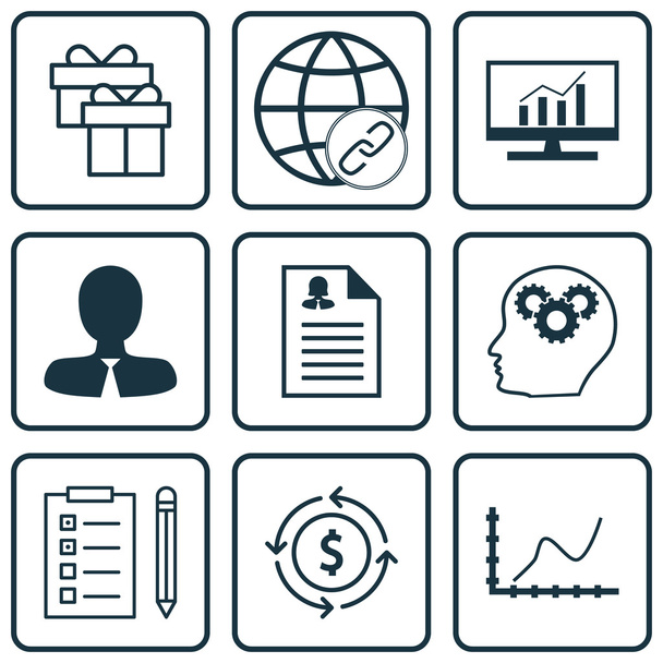 Set Of 9 Universal Editable Icons For Advertising, Human Resources And Airport Topics. Includes Icons Such As Manager, Money Recycle, Reminder And More. - Vektor, obrázek