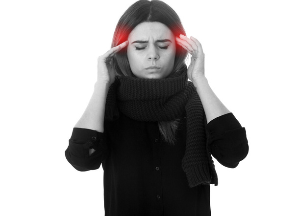 Woman having a headache - Foto, afbeelding