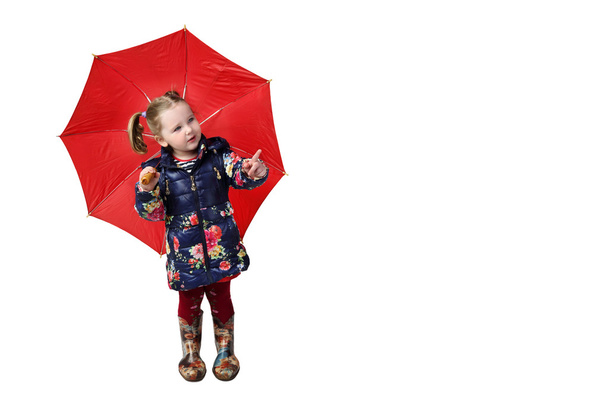 Little girl with red umbrella - Photo, Image
