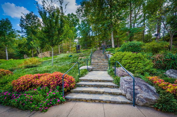 Garden and stairs at the Falls Park on the Reedy, in Greenville, - Photo, image