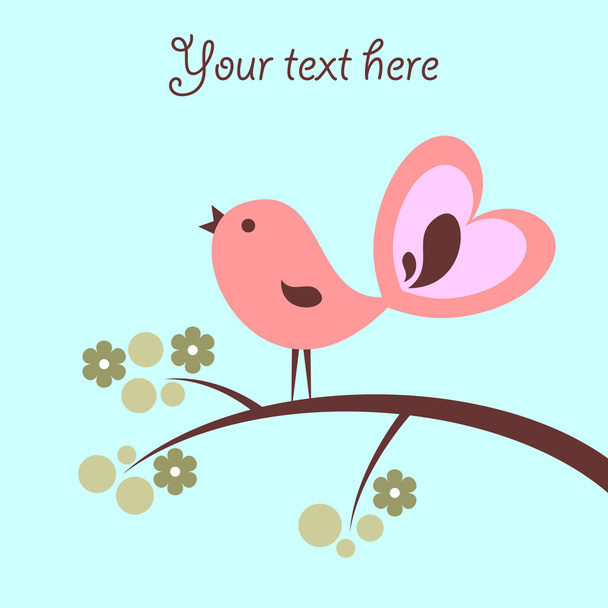 Beautiful card with cute pink bird - Vektör, Görsel