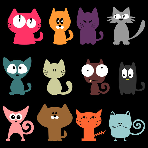 Set of various colorful funny cats - Vektor, Bild