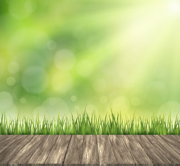 zelený trávník s dřevěnými obilí - Fotografie, Obrázek