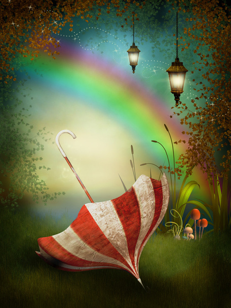 Fundo de fantasia com um arco-íris
 - Foto, Imagem