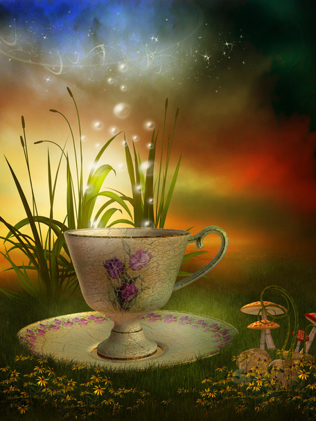 Fairy garden with a porcelain cup - Photo, Image