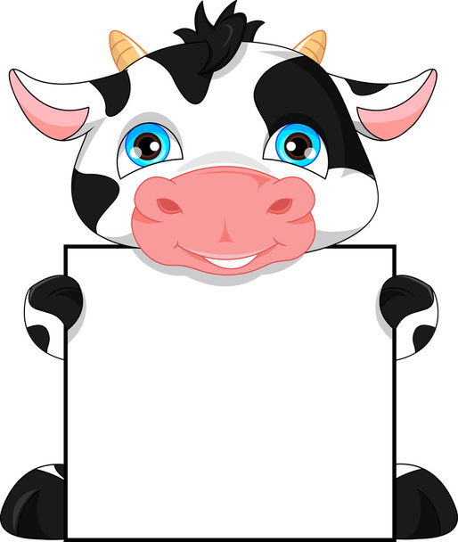 χαριτωμένο μωρό αγελάδα κινούμενων σχεδίων και κενό σημάδι - Διάνυσμα, εικόνα