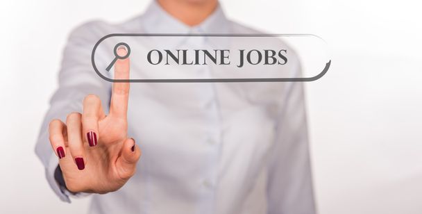 ONLINE JOBS written in search bar on virtual screen - Foto, Bild