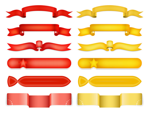Zestaw banerów wektor wstążka błyszczący czerwony i żółty - Wektor, obraz
