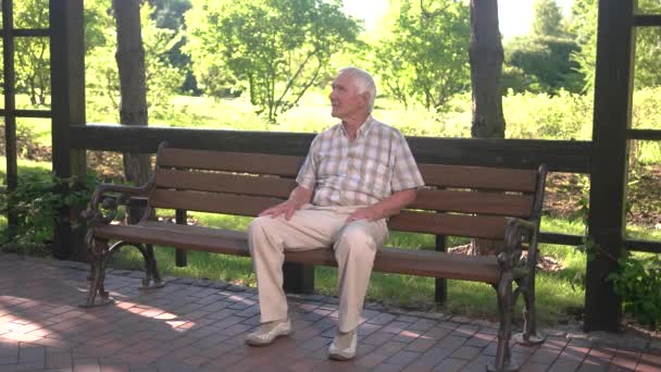 Öreg ember ül a padon. - Felvétel, videó