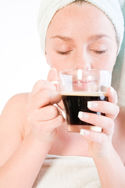 Wellness girl series coffee cup enjoying - Photo, image