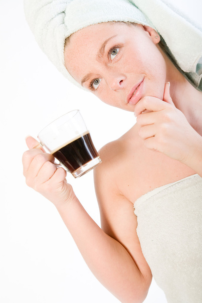 Wellness girl series coffee cup thinking - Photo, Image