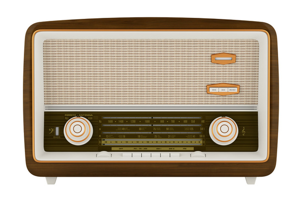Винтажное радио изолировано на белом фоне. 3d иллюстрация
 - Фото, изображение