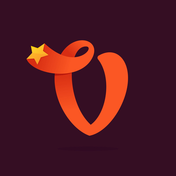 Logotipo de cinta V con estrella dorada
.  - Vector, imagen