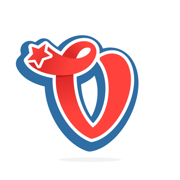 Logo V lettera con stella in stile baseball vintage
.  - Vettoriali, immagini