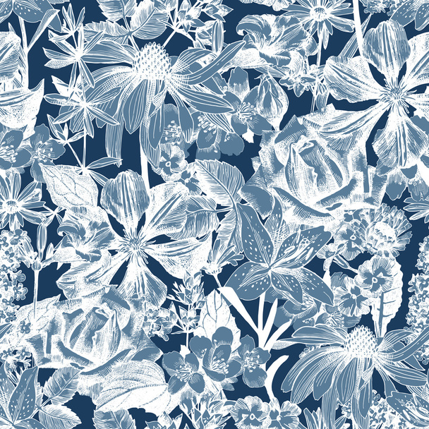 Hand drawn seamless floral pattern - Вектор,изображение