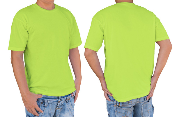 Man wearing blank conifer green t-shirt with clipping path, fron - Photo, Image