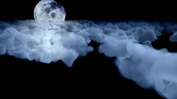 Vliegen boven de wolken nacht maan cartoon vliegtuig vliegtuig sky stratosfeer 4k - Video