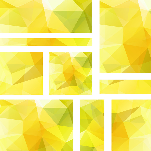 Abstrakcyjny żółty baner z szablonami projektów biznesowych. Zestaw banerów z wielokątną mozaiką tła. Geometryczna trójkątna ilustracja wektorowa. - Wektor, obraz
