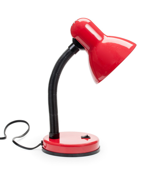 Modern red desk lamp with gooseneck isolated on a white backgrou - Fotó, kép