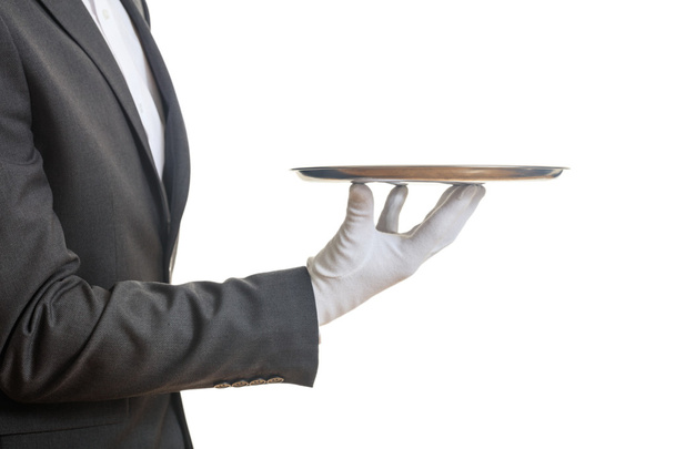 σερβιτόρος, κρατώντας ένα δίσκο - Φωτογραφία, εικόνα