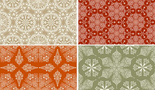 4 Vector Seamless Winter Patterns with Snowflakes - Vektör, Görsel